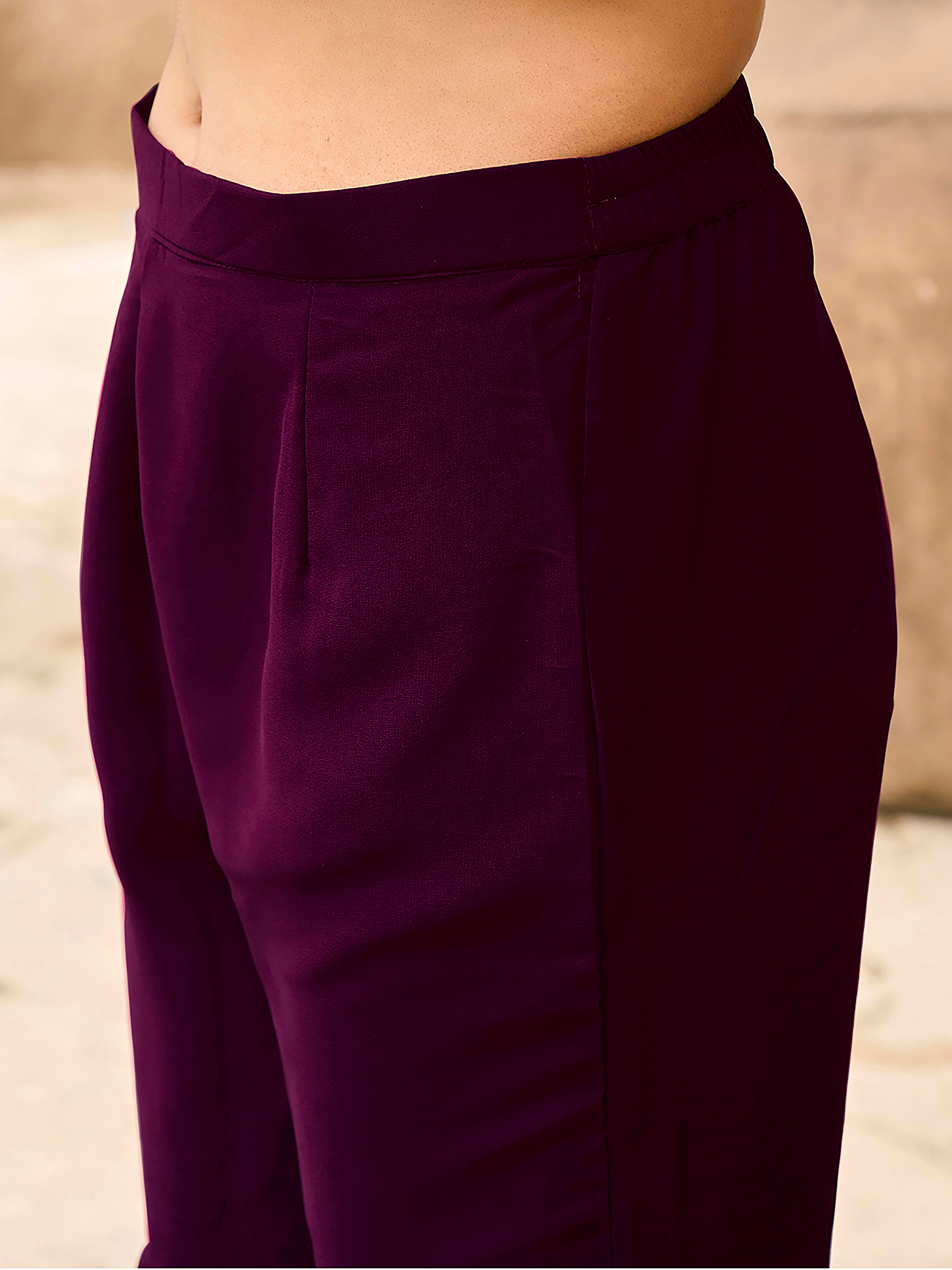 Burgundy color georgette with zari work kurta & sharara with dupatta set